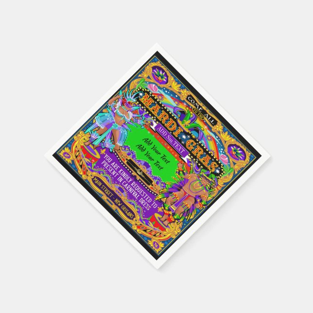 Serviette Jetable Mardi Gras Customisé Cocktail serviettes (Coin)