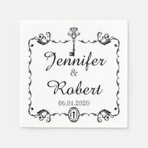 Serviette Jetable Mariage à clé noire et blanche Napkin