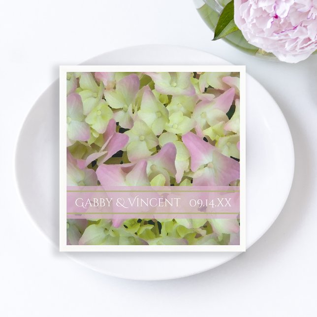 Serviette Jetable Mariage à fleurs d'Hydrangea presque rose (Créateur téléchargé)