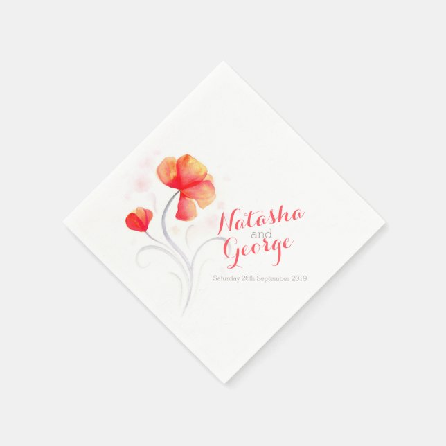 Serviette Jetable Mariage aquarelle fleur sauvage papier orange serv (Coin)