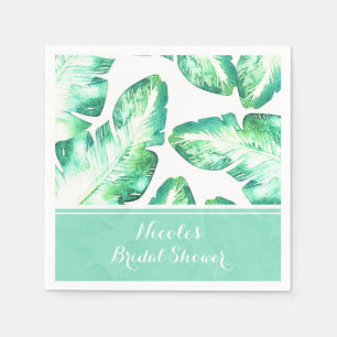 Serviette Jetable Mariage aux feuilles tropicales blanches et vertes