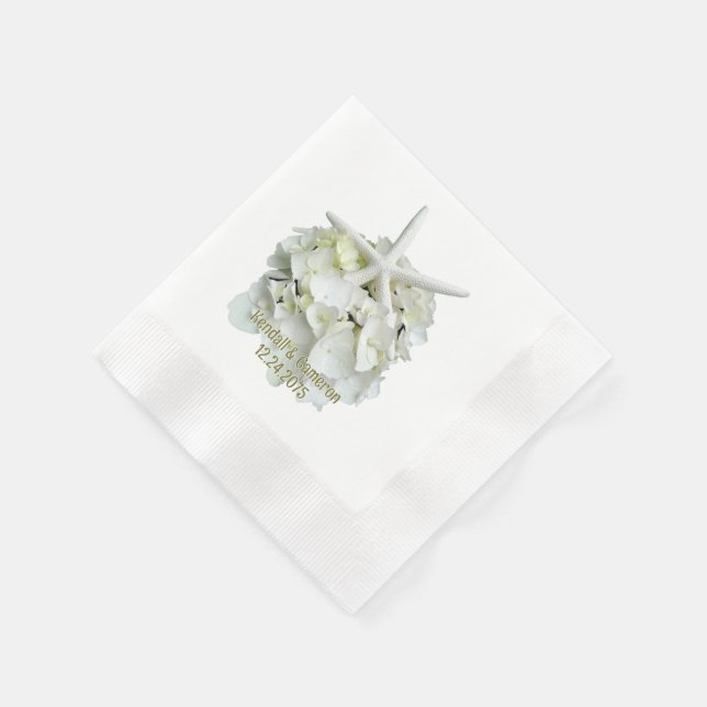 Serviette Jetable Mariage blanc Hydrangea Starfish (Coin)