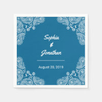 Mariage bleu je main tiré Mariage Paisley Napkin