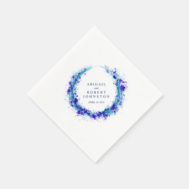 Serviette Jetable Mariage bleu splash wreath aquarelle art serviette (Coin)