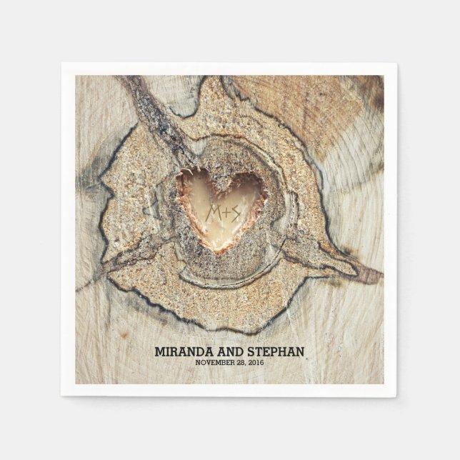 Serviette Jetable Mariage campagnard rustique Wood Heart (Devant)