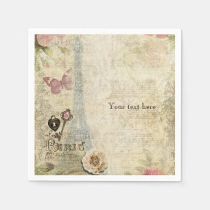 Serviette Jetable Mariage Chic Vintage Paris Roses Roses Clé et Serr
