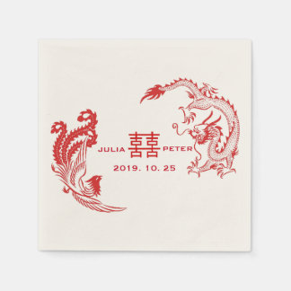 Serviette Jetable Mariage Chinois Personnalisé Dragon-Phénix Moderne