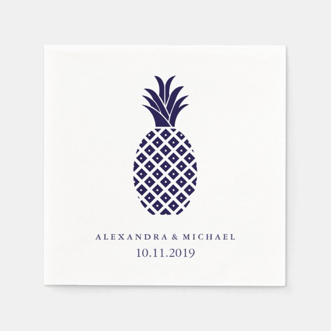 Serviette Jetable Mariage classique à ananas de la marine (Devant)
