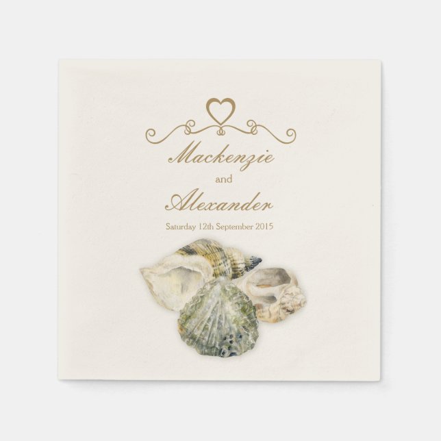 Serviette Jetable Mariage coquilles de mer art crème papier serviett (Devant)