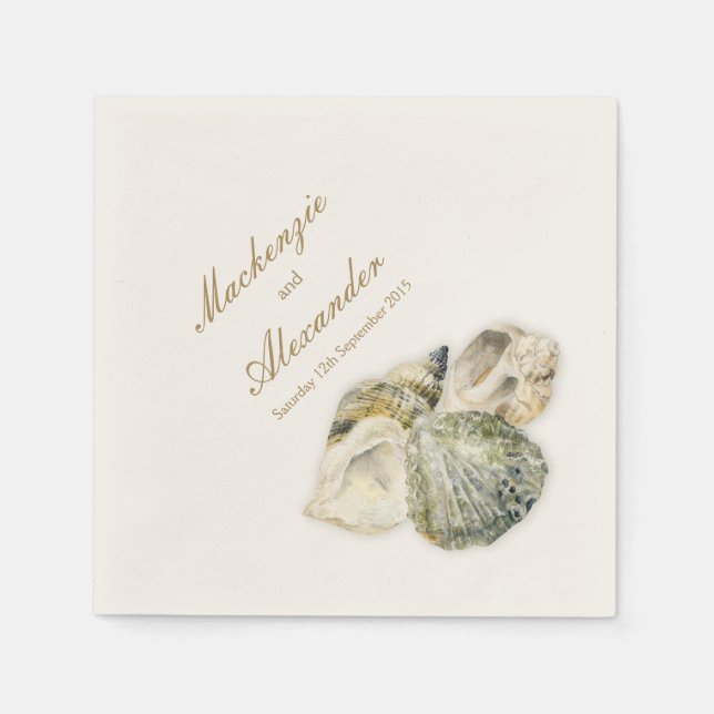 Serviette Jetable Mariage coquilles de mer art crème papier serviett (Devant)