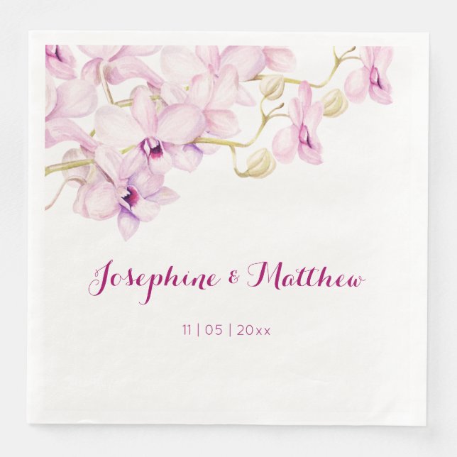 Serviette Jetable Mariage d'aquarelle Tropical violet orchidée (Devant)
