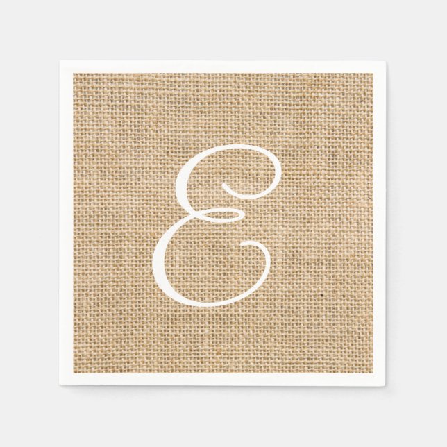 Serviette Jetable Mariage de Burlap rustique Monogramme simple (Devant)