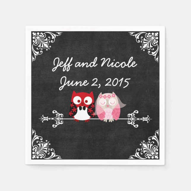Serviette Jetable Mariage de chambre de mariée Rustique Noir Chalkbo (Devant)