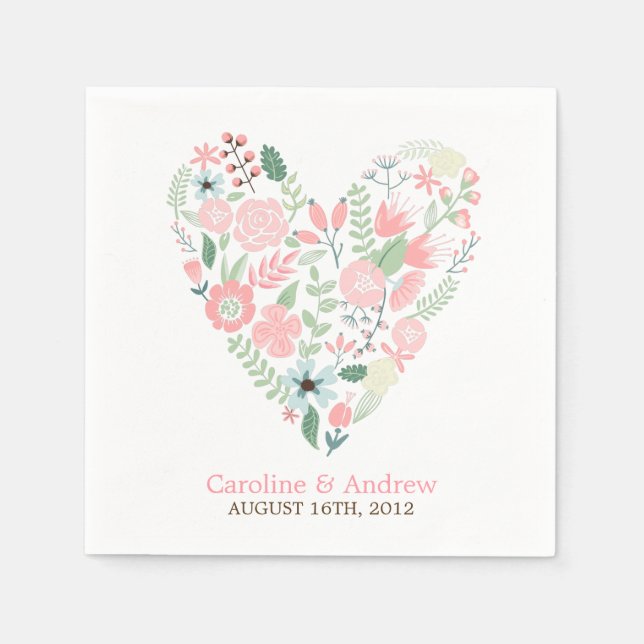 Serviette Jetable Mariage de coeur floral moderne (Devant)