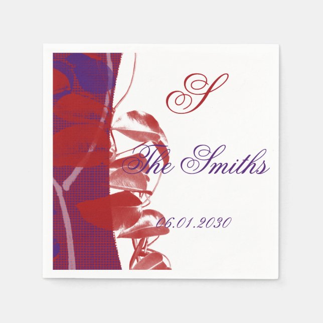 Serviette Jetable Mariage de conception feuille rouge et violet Napk (Devant)