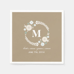 Serviette Jetable Mariage de couronne de plage Monogram