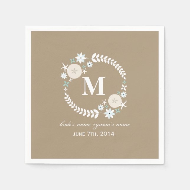Serviette Jetable Mariage de couronne de plage Monogram (Devant)