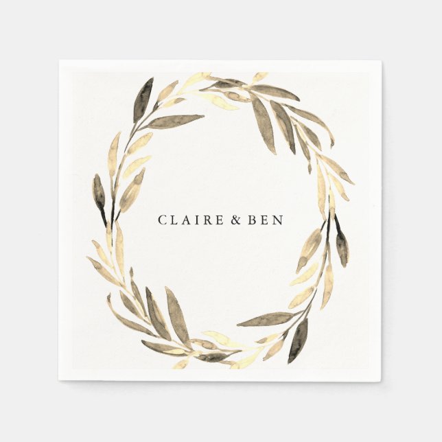 Serviette Jetable Mariage de couronne feuille d'or Napkin (Devant)
