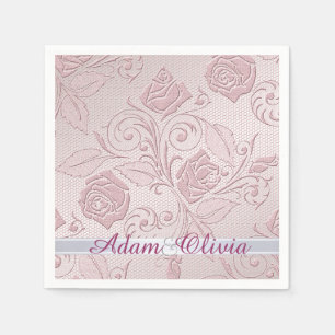 Serviette Jetable Mariage de dentelle rose romantique