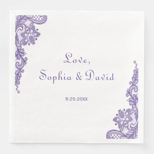 Serviette Jetable Mariage de dentelle ultra violet moderne (Devant)