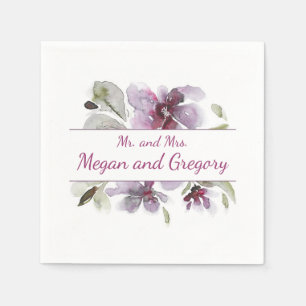 Serviette Jetable Mariage de fleurs d'aquarelle de prune
