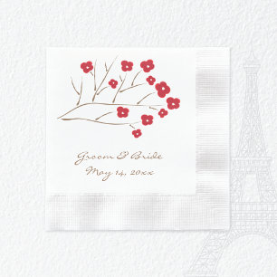 Serviette Jetable Mariage de fleurs de cerisiers rouges de branche d