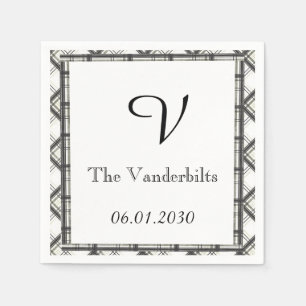 Serviette Jetable Mariage de monogramme plaqué noir et blanc