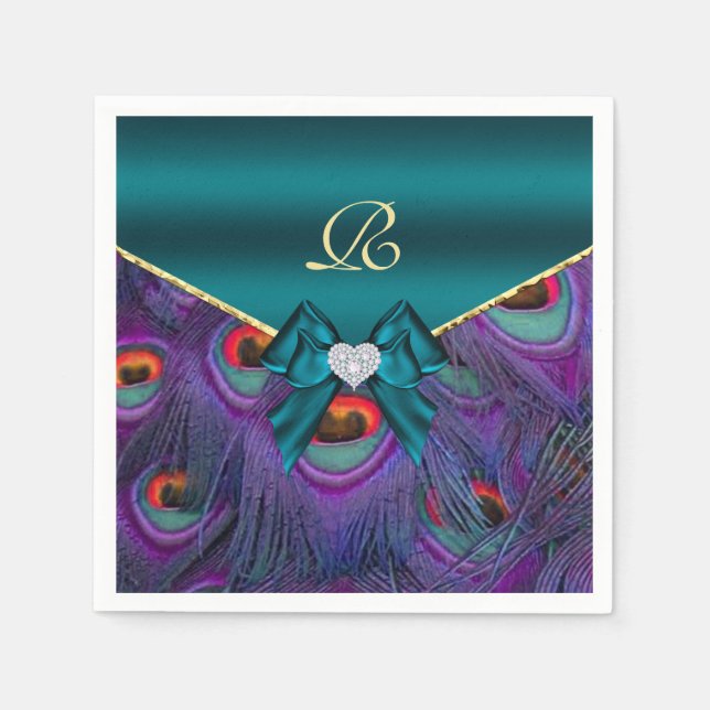 Serviette Jetable Mariage de papier de prune turquoise Peacock (Devant)