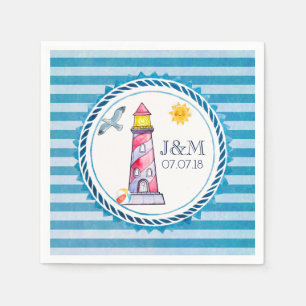 Serviette Jetable Mariage de phare à aquarelle rouge