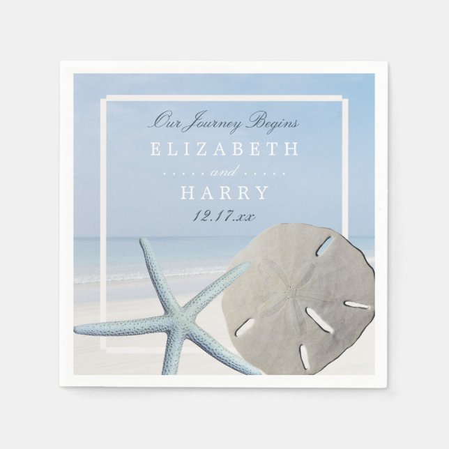 Serviette Jetable Mariage de plage de sable Dollar et Starfish (Devant)