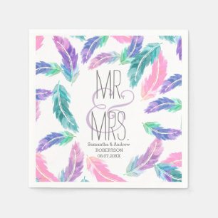 Serviette Jetable Mariage de plumes d'aquarelle peinte