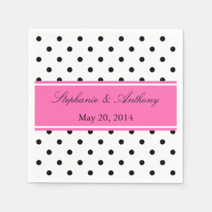 Serviette Jetable Mariage de points Polka noir, blanc et rose