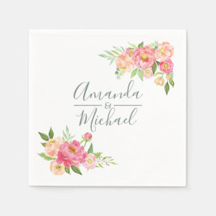 Serviette Jetable Mariage de printemps aquarelle Pivoines