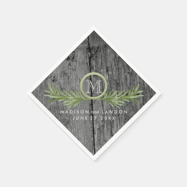Serviette Jetable Mariage de romarin et de bois rustique (Coin)