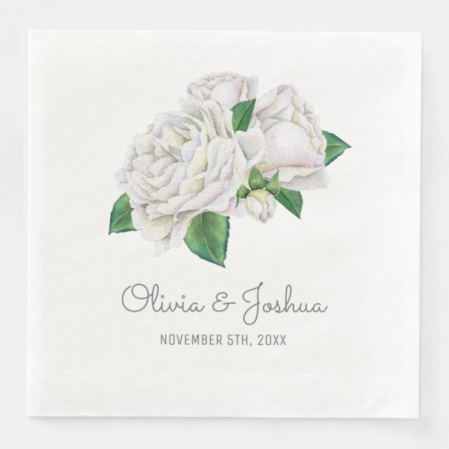 Serviette Jetable Mariage de Roses blanches (Devant)