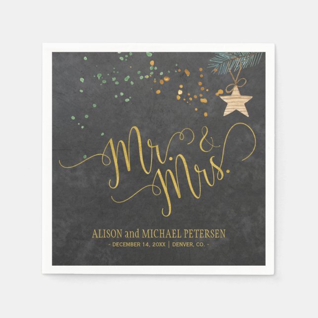 Serviette Jetable Mariage de script m et mrs du tableau de bord aqua (Devant)