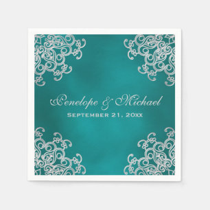 Serviette Jetable Mariage de style indien turquoise et argenté