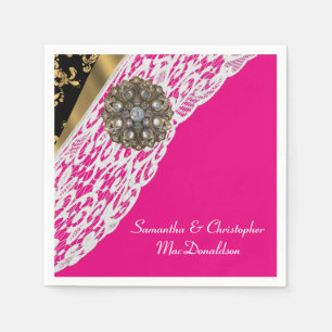 Serviette Jetable Mariage dentelle rose noir et or blanc