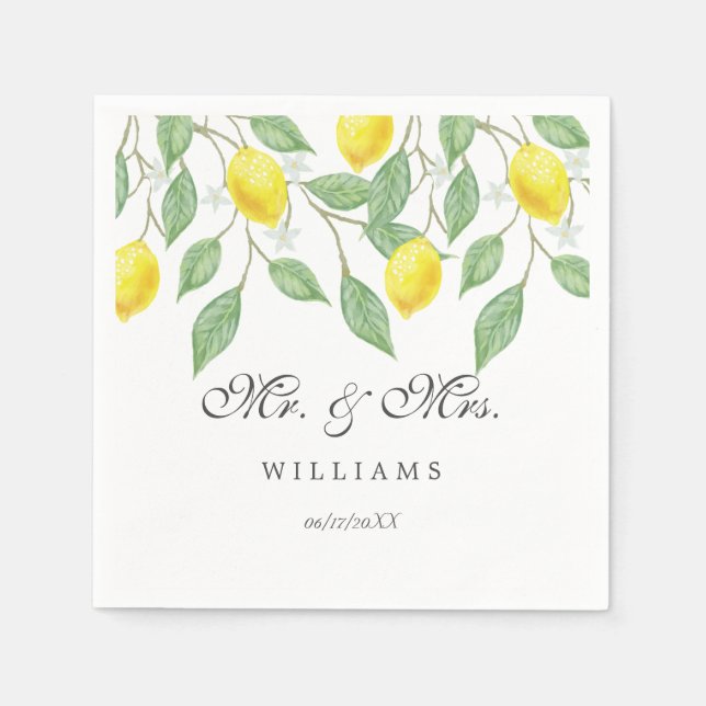 Serviette Jetable Mariage d'été moderne boho aquarelle citron (Devant)