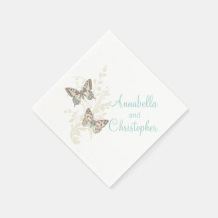 Serviette Jetable Mariage deux papillons art turquoise serviettes bl