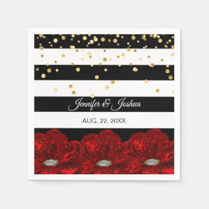 Serviette Jetable Mariage d'or Black White Roses