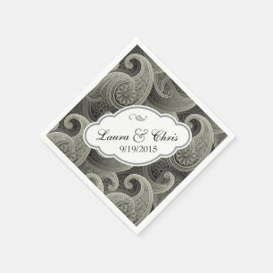 Serviette Jetable Mariage élégant Platinum Paisley Personnalisé