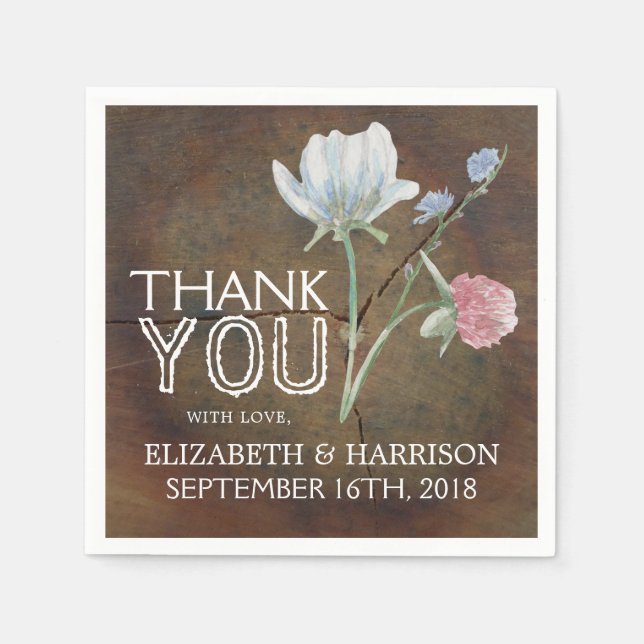 Serviette Jetable Mariage fleur sauvage en bois de chêne (Devant)