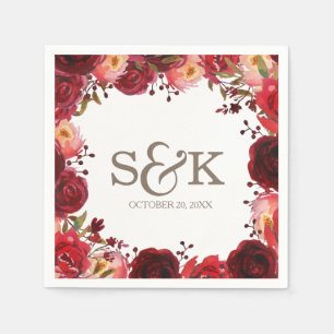 Serviette Jetable Mariage floral de la Bourgogne Marsala Rouge Roses