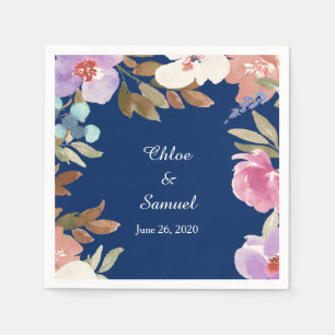 Serviette Jetable Mariage Floral Jardin Bleu Marine