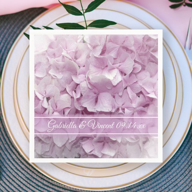 Serviette Jetable Mariage Hydrangea rose doux (Créateur téléchargé)