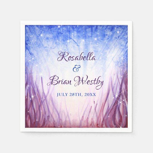 Serviette Jetable Mariage incendie et glace | Aquarelle bleue et rou (Devant)