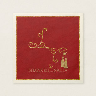 Serviette Jetable Mariage indien Napkin de Red and Gold Tassel