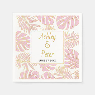 Serviette Jetable Mariage moderne avec monstera rose tropical et feu