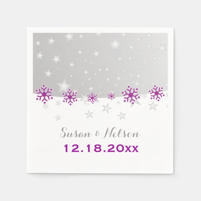 Serviette Jetable Mariage moderne violet gris argenté (Devant)